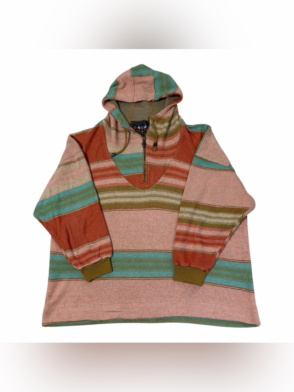 VTG French Country Express Quarter Zip Pullover Hoodie Womens Large Striped